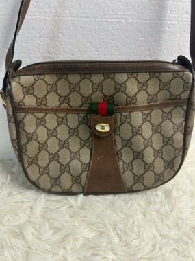 Gucci Brown GG Canvas Crossbody with Signature Green-Red Web